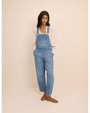 Nobody's Child Mid Wash Denim Barrel Leg Dungarees - Blue