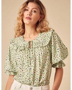 Nobody's Child Floral Short Sleeve Blouse - Green