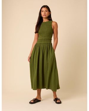 Nobody's Child Shirred Bodice Ingrid Midi Dress - Green