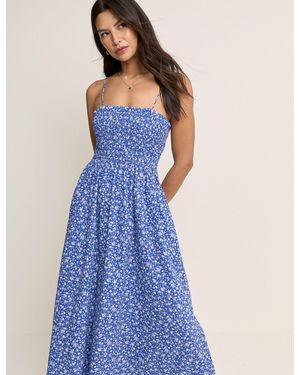 Nobody's Child Floral Shirred Rita Midi Dress - Blue