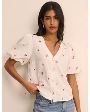 Nobody's Child And Floral Puff Sleeve Top - Natural