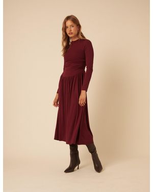 Nobody's Child Burgundy Long Sleeve Drop Waist Aubrey Midaxi Dress - Natural