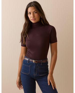 Nobody's Child Plum Ribbed Roll-Neck Jersey Top - Blue
