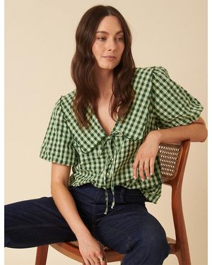 Nobody's Child Gingham Short Sleeve Birdie Blouse - Green