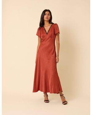 Nobody's Child Burnt Satin Lace Trim Sienna Midaxi Dress - Orange