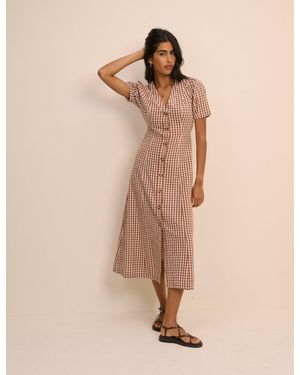 Nobody's Child Gingham Button Front Zeyna Midi Dress - Natural
