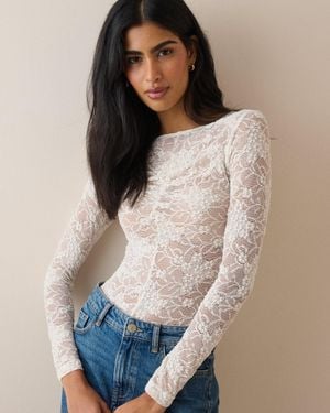 Nobody's Child Floral Lace Ruched Top - White