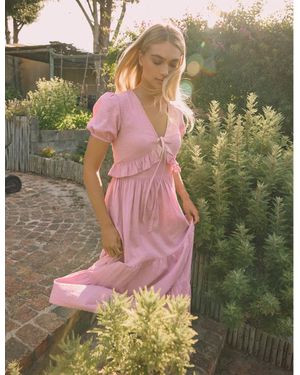 Nobody's Child Ruffle Tiered Katie Midi Dress - Pink