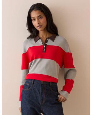Nobody's Child And Striped Knit Polo Top - Red