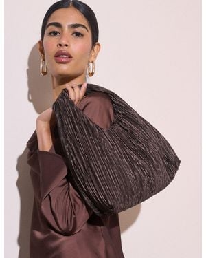 Nobody's Child Pleated Satin Shoulder Bag - Brown