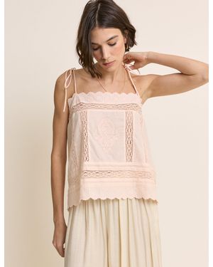 Nobody's Child Peach Broderie Anglaise Tie Back Cami - Natural