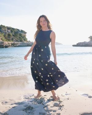 Nobody's Child Embroidered Tiered Calloway Midi Dress - Blue