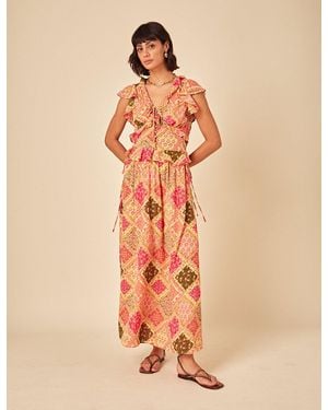 Nobody's Child Patchwork Print Frill Top - Orange