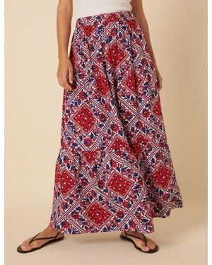 Nobody's Child Linen-Blend Printed Maxi Skirt - Red