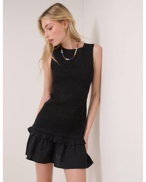 Nobody's Child Shirred Henley Mini Dress - Black