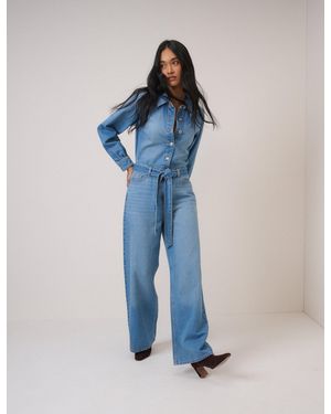 Nobody's Child Denim Tie Waist Jumpsuit - Blue