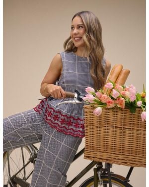 Nobody's Child Gingham Embroidered Top - Brown