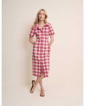 Nobody's Child Checked Collared Alexandria Midi Shirt Dress - Pink