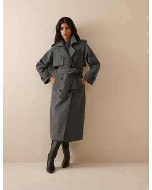 Nobody's Child Double-Breasted Wool-Blend Trench Coat - Grey
