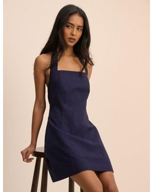 Nobody's Child Halterneck Linen-Blend Emily Mini Dress - Blue