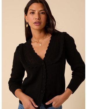 Nobody's Child Wool Blend Pointelle Knitted Cardigan - Black
