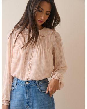 Nobody's Child Gingham Frill Peter Pan Collar Blouse - Blue