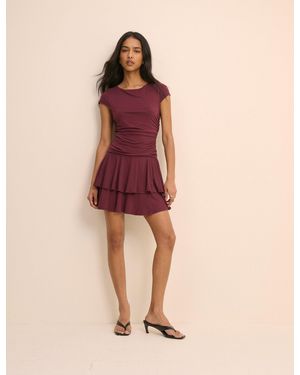 Nobody's Child Burgundy Drop Waist Jersey Yuki Mini Dress - Purple