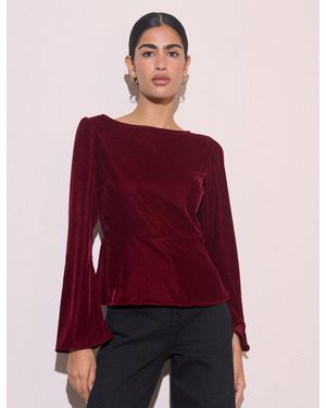 Nobody's Child Fluted Sleeve Velvet Eva Top - Red
