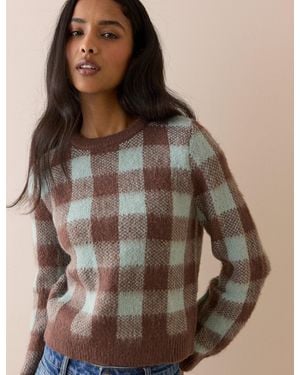 Nobody's Child And Check Brushed Crew Neck Jumper - Brown