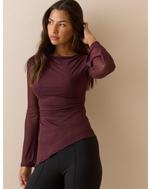 Nobody's Child Burgundy Asymmetric Mesh Ruched Top - Purple