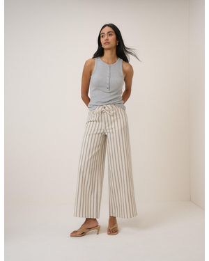 Nobody's Child Ecru Striped Cropped Soho Wide Jeans - Natural