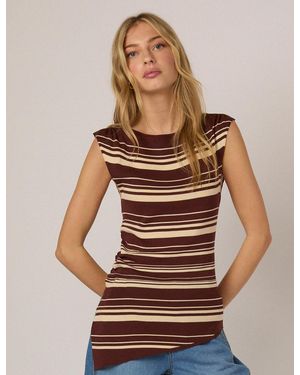 Nobody's Child Striped Boat Neck Knitted Top - Brown