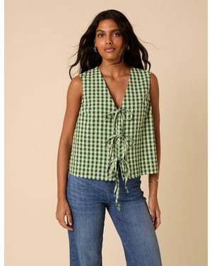 Nobody's Child Gingham Tie Front Tessa Top - Green
