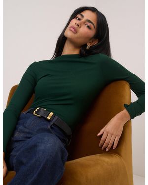 Nobody's Child Forest Ribbed High Neck Long Sleeve Top - Green