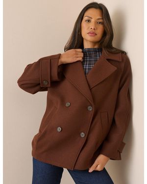 Nobody's Child Oversized Collar Wool-Blend Peacoat - Brown