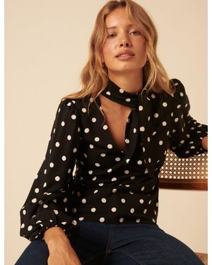 Nobody's Child Polka Dot Neck Tie Blouse - Black