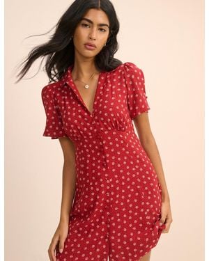 Nobody's Child Polka Dot Button Front Dulcie Mini Dress - Red