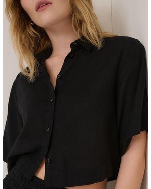 Nobody's Child Linen-Blend Cropped Shirt - Black