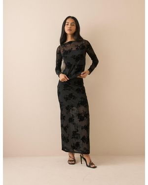 Nobody's Child Floral Mesh Maxi Skirt - Natural