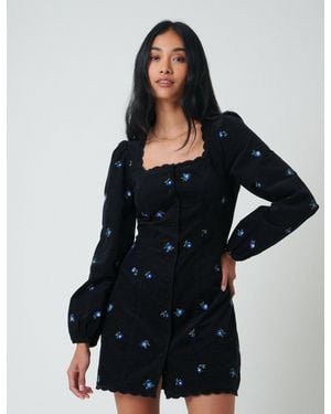 Nobody's Child Cord Floral Embroidered Memphis Mini Dress - Black