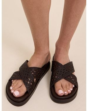 Nobody's Child Woven Leather Sandals - Brown