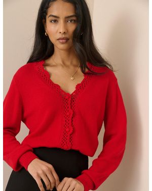 Nobody's Child Wool Blend Crochet Trim Elodie Cardigan - Red
