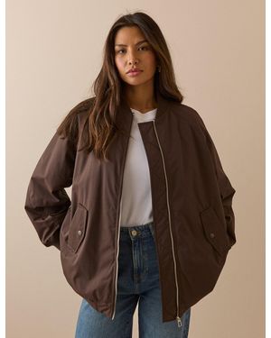 Nobody's Child Chocolate Longline Oversized Bomber Jacket - Brown