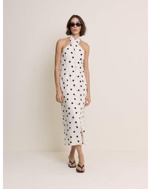Nobody's Child Polka Dot Wrap Neck Tailored Midi Dress - Natural