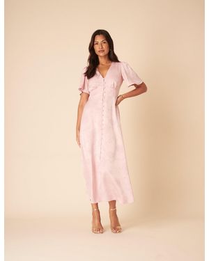 Nobody's Child Soft Floral Jaquard Bridesmaids Erin Midi Dress - Natural