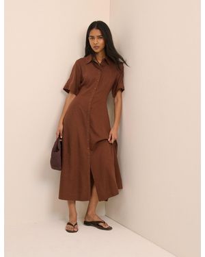 Nobody's Child Short Sleeve Linen-Blend Dillon Shirt Dress - Brown