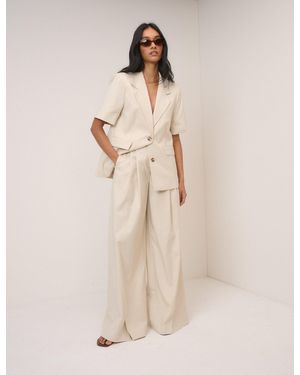 Nobody's Child Pleated Wide Leg Tailored Trousers - Natural