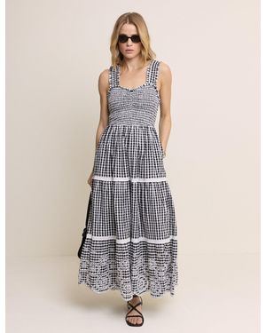 Nobody's Child Gingham Shirred Tiered Darla Maxi Dress - Blue
