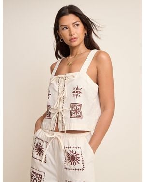 Nobody's Child Tile Print Tie Front Topaz Top - White