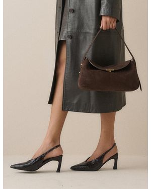 Nobody's Child Croc-Embossed Leather Slingback Heels - Brown